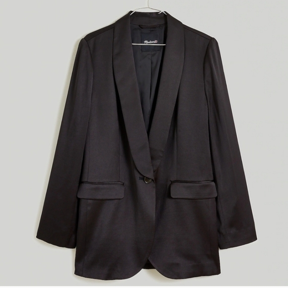 New MADEWELL Satin Oversized Blazer in True‎ Black Size 00 - Picture 1 of 11
